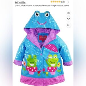 Wippette Kids Blue & Pink Hooded Frog Waterproof Raincoat Jacket! Girl’s Size 5